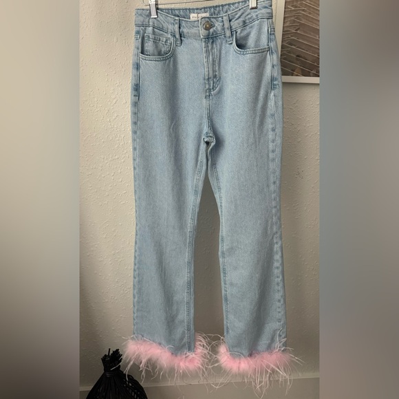 Gianni Bini Denim - Gianni Bini - x Nastia Liukin Anna Denim Straight Leg Feather Detail Jeans NWT